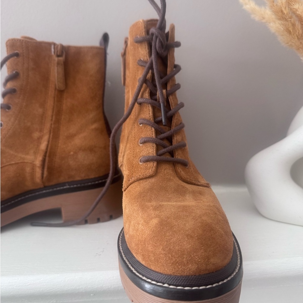 New Tory Burch Tan Suede Ankle Booties s5.5M miller embossed suede combat boots - Picture 5 of 14